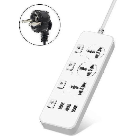 Multiprise US/EU 5V 2,1A avec protection contre les surtensions, 3 prises et 3 ports USB (1/5)