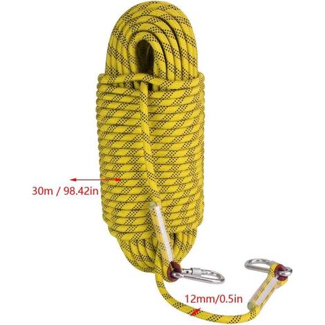 Corde d'évasion d'escalade extérieure de 30 m de diamètre Corde de survie de sécurité de 12 mm de diamètre (jaune)