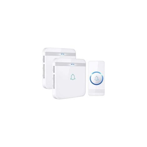 Sonnette sans Fil 400M Sonnette de Porte Étanche Kit de Carillon Electronique avec 2 Récepteurs Enfichables, avec caractéristiques : 400M, Bureau, Étanche, Porte, Sans Fil, 52M, Kit
