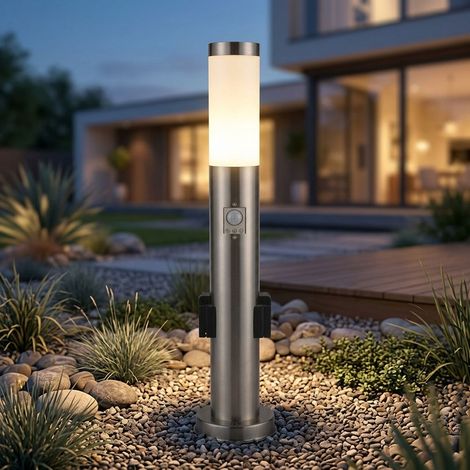 Prises d'éclairage extérieur lampadaire de jardin détecteur de mouvement en acier inoxydable dans un ensemble comprenant des ampoules LED