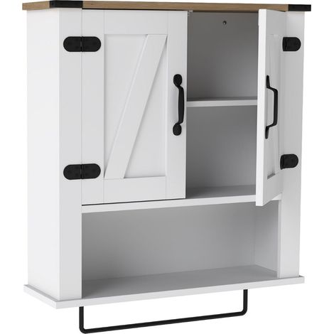 Mobiletto da bagno pensile 60,5 x 20 x 72,5 cm capiente stile rustico vintage legno lavorato bianco 200017787