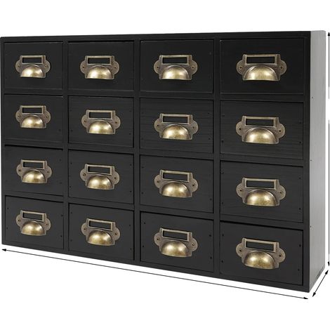 Mobile contenitore con 16 scomparti, design vintage, colore nero. (1/2)