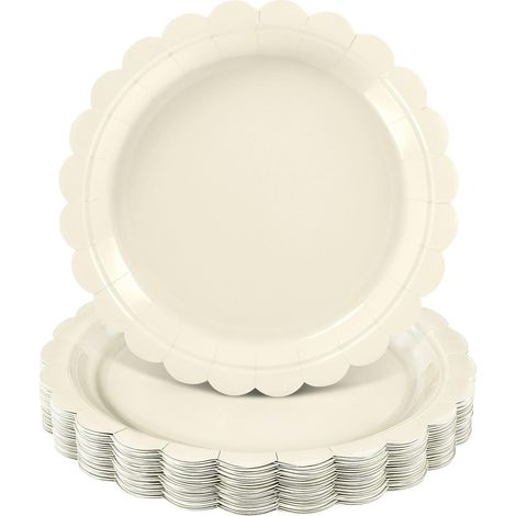 Lot de 30 Assiettes en carton, Bord festonné, Papier épais imperméable, Pour mariage et fête (1/5)