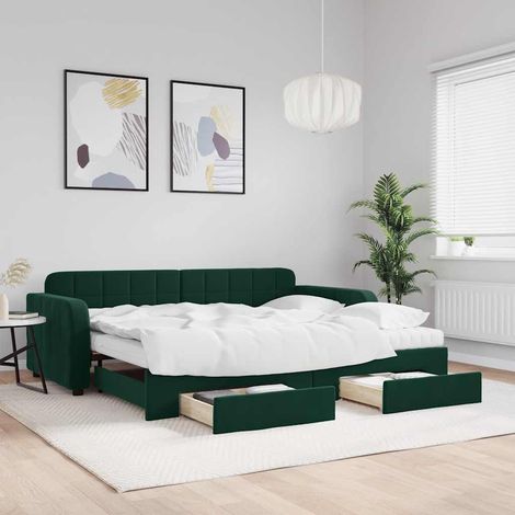 Tagesbett Ausziehbar mit Schubladen Dunkelgrün 90x200 cm Samt (1/5)
