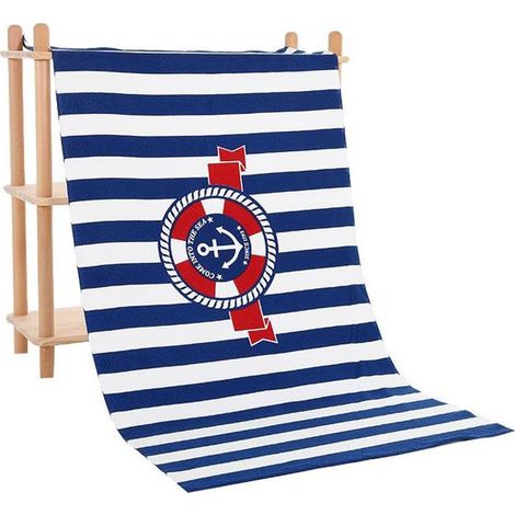 Serviette de plage 150x70 cm - Microfibre - Séchage rapide - Épais et de qualité - Environ 260g - Rayures bleu et blanc