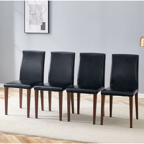 Set di 4 sedie da pranzo in PU nero con gambe in metallo effetto noce, 90 cm DESVIAE (1/5)