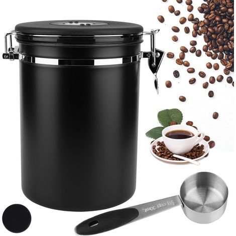 2,8 L Boîte à Conservation Hermétique en acier Inoxydable, 1kg, avec Cadran Dateur et Cuillère Doseuse Offerte pour Café en Grains, Noix et Sucre (1/5)