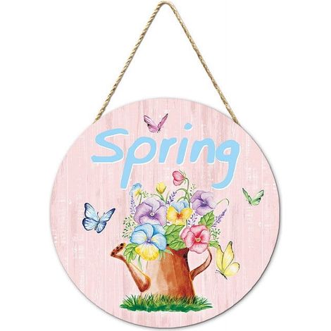 Plaque Murale Accrochage Porte - Bois Rustique - Motif Floral Printemps - 29 x 29 cm - Décoration Extérieure Porche - 1 Pièce (1/4)