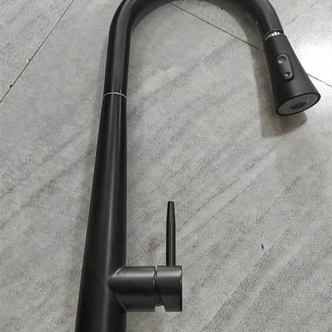 304 Stainless Steel Pull-Out Kitchen Faucet with Hot and Cold Water for Sinks and Dishwashers - Two-Stage Water Outlet - 304 Stainless Steel Black Rocket Pull-Out Faucet