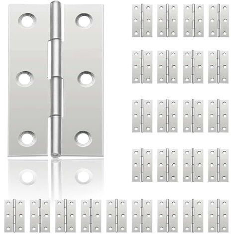 24 bisagras pequeñas para puertas, de acero inoxidable, ideales para armarios, pianos, joyeros, muebles, gabinetes (44 mm 32 mm) (1/5)