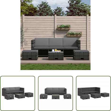 vidaXL Rattan -  4-tlg. Garten-Lounge-Set mit Auflagen Poly Rattan Grau (1/5)