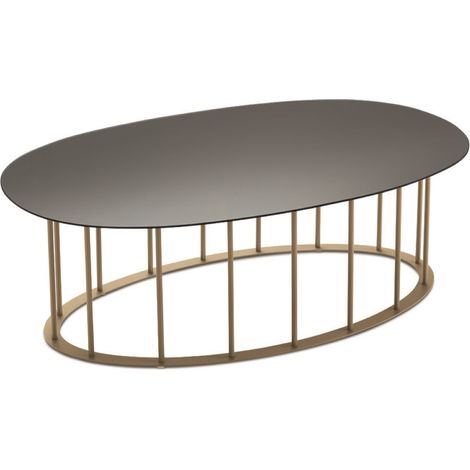 Tavolino D90 cm con base in metallo Beige e piano in vetro Fume' MUTE (1/2)