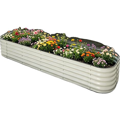 Hochbeet, Aluminium-Zink-beschichteter Stahl, 240x60x43 cm, 3 verfügbare Konfigurationen, offenes Design, rechteckige Form (1/5)