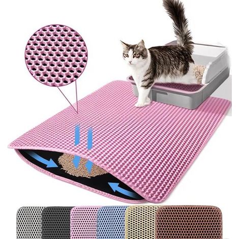 Katzenstreumatte, 116x66cm, Rosa, Doppelschichtig, Wabenförmig Wasserdicht, Rutschfest, Praktisch für den Katzen-Toilettenbereich