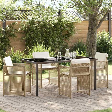Garten Essgruppe 5 pcs Beige Poly-Rattan (1/5)