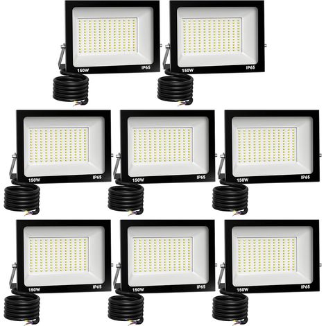 8 Pack Projecteur LED Extérieur 150W 15000 lúmenes 3000K Blanc froid Spot LED Eclairage IP65 Étanche Projecteur Extérieur Eclairage de Sécurité Floodlight pour resistente al agua