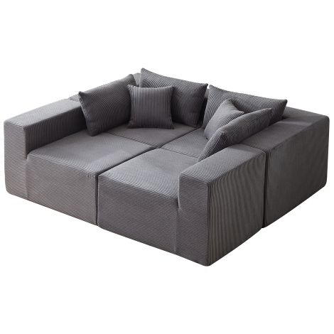 Canapé d'angle modulaire en velours côtelé — Canapé bas modulaire, revêtu d'un tissu doux et garni de mousse haute densité. Idéal pour les salons ou les chambres  design en 4 éléments permettant une c (1/4)