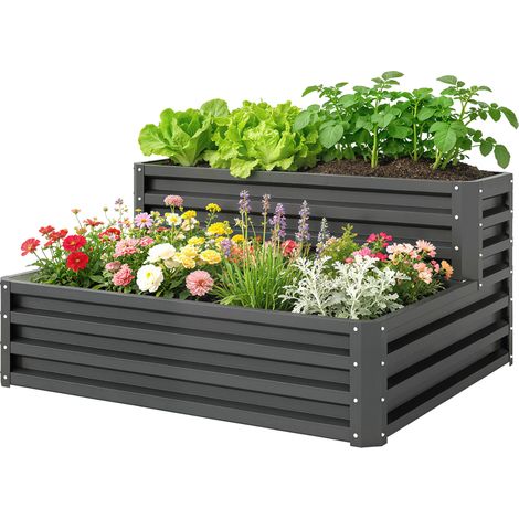 Carré potager fond ouvert 2 étages 120x101x58 cm gris foncé