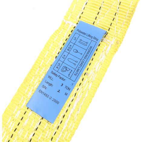 Corde de levage plate 3T avec double boucle, sangle de levage en polyester pour grue industrielle, 2 mètres