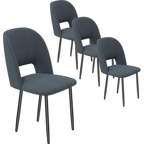 Esszimmerstühle 4er Set, gepolstert, Cordstoff, Metallbeine, Grau (1/5)