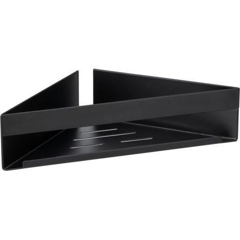 Tablette d'Angle Turbo-Loc® Genova Black,, Fixation Murale Innovante, Inox Laqué Mat, 36x8x17 cm, Noir