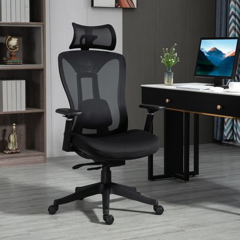 Silla de Escritorio de Malla con Reposacabezas Ajustable Soporte Lumbar y Reposabrazos 3D 70x66x128 cm Negro (1/5)