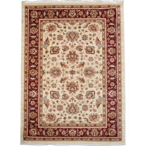 Tapis orient rectangle 120x180 cm rouge et beige – Tissé motifs orientaux – Poils ras – Anti-acariens et hydrofuge – Unamourdetapis