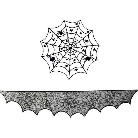 Nappe d'Halloween, torchon de cheminée en forme de toile d'araignée, chemin de table, abat-jour, décoration d'Halloween (1/5)