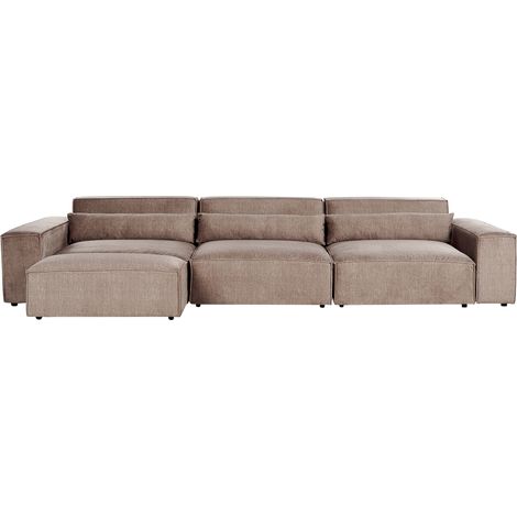 Moderno sofá modular 3 plazas con otomana tapizado de tela marrón Hellnar (1/5)