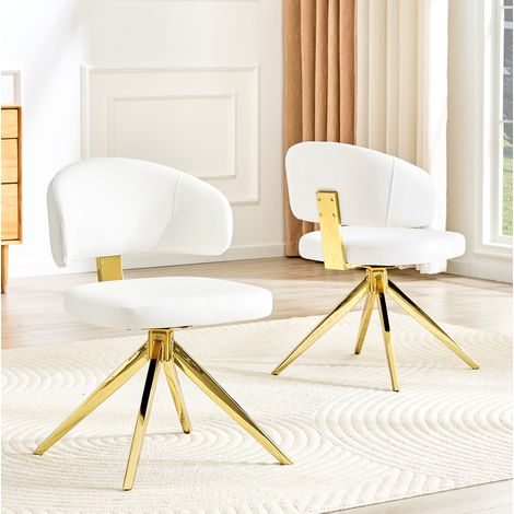 Chaises de salle à manger pivotantes en PU blanc, lot de 2, structure métal OKMYHOME (1/5)