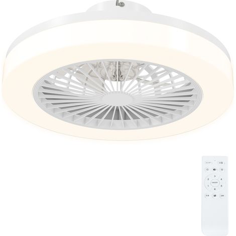 Ventilateur de plafond avec éclairage LED, 6 vitesses, télécommande, blanc