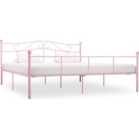 Lit double pour adulte Cadre de lit - Rose Métal 200x200 cm BV670498 - BonneVie (1/5)