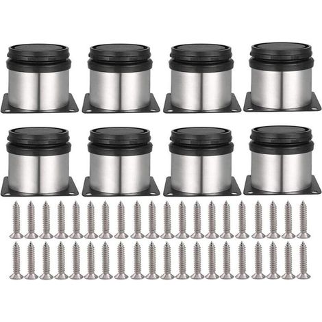 8 pièces Pieds de Meubles Réglables Vis Inclus Ronds Métal Acier Inoxydable Cabinet Jambe Table Pieds Pied d'armoire Hauteur ajustable Pour Canapé, Table, Armoires, éTagèRes 50 mm (1/5)