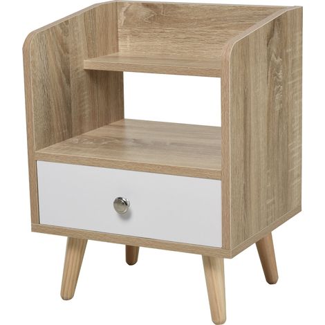 Comodino 1 Cassetto e Mensola 37x30x48 cm in Legno Rovere e Bianco (1/5)