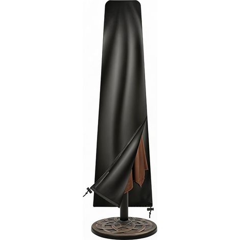 Housse de protection pour parasol de 2 à 3 m, noire, en tissu imperméable, résistante aux intempéries, aux UV, au vent et à la neige (noir, 190 x 50 x 30 cm) (1/5)
