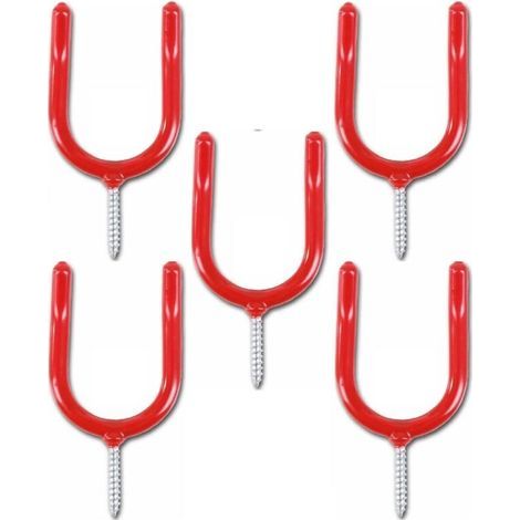 Crochet de rangement robuste pour outils de garage. vis pour atelier/jardin/abri de jardin/porte-pelle de garage. couleur rouge (lot de 5) (1/4)