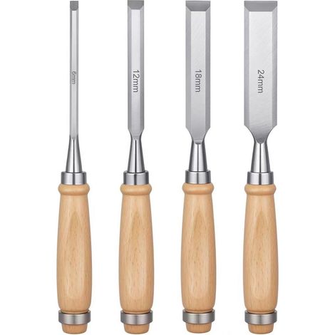 Set di quattro scalpelli per la lavorazione del legno - scalpelli per intaglio del legno - 6/12/18/24 mm - scalpelli affilati in acciaio al cromo vanadio con manici (1/5)