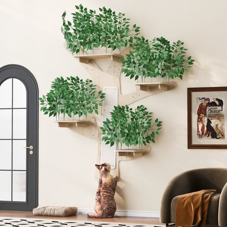 Arbre à chat mural en forme d'arbre – Structure robuste en pin massif, surfaces à griffer et plateformes – Design décoratif pour intérieur – 155 × 210 cm (1/5)