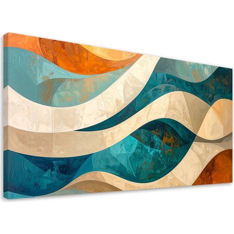 Quadro su tela, Astrattismo linee forme beige turchese, 80x40 (1/5)
