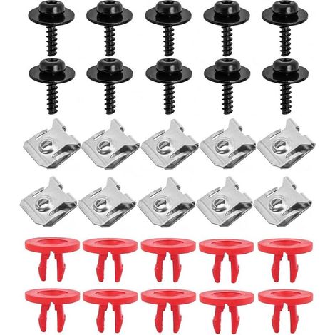 30 piezas de clips en U y tornillos para carrocería, tuercas y pernos metálicos para clips de fijación de automóviles, clip de fijación metálico en forma de U con tornillos autorroscantes de cabeza he (1/5)