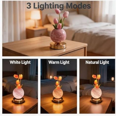 Lampe de Chevet Tulipe,Lampe Chevet Rechargeable USB,Lampe de Table à Intensité Variable 3 Couleurs,Lampe Tactile Tulipe Artificielle,Décoration Intérieure, Cadeau pour Fille, Femme, Maman (1/3)