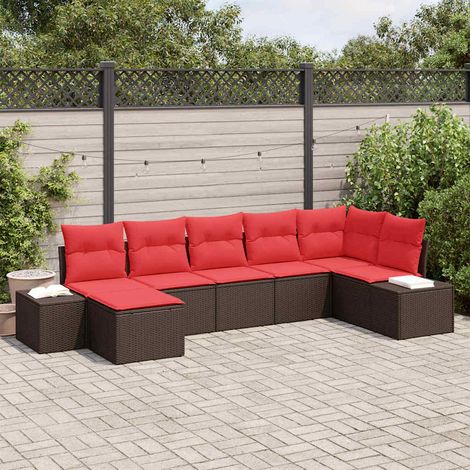 vidaXL Gartensofa-set mit Kissen 7 pcs Braun Poly-Rattan (1/5)
