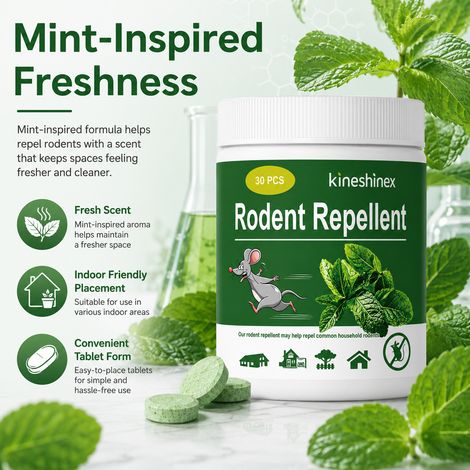 Kineshinex Pflanzliche Langzeit-Nagerabwehrtabletten - Geeignet für Haushalte, Gärten und Lagerhallen. (1/5)