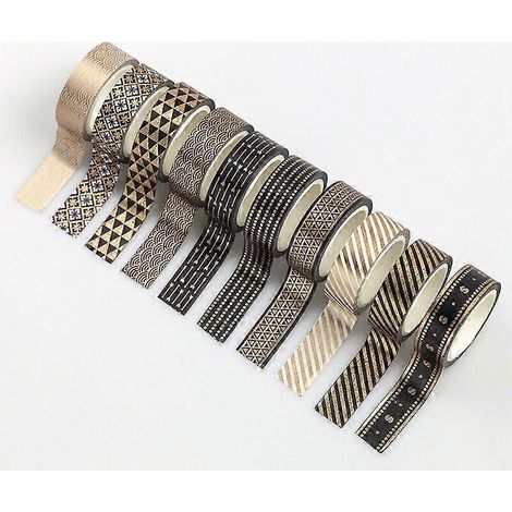 Verschiedene Klebebänder, Kreppband 5 m x 15 m, 10 Rollen (schwarz und gold) (1/5)