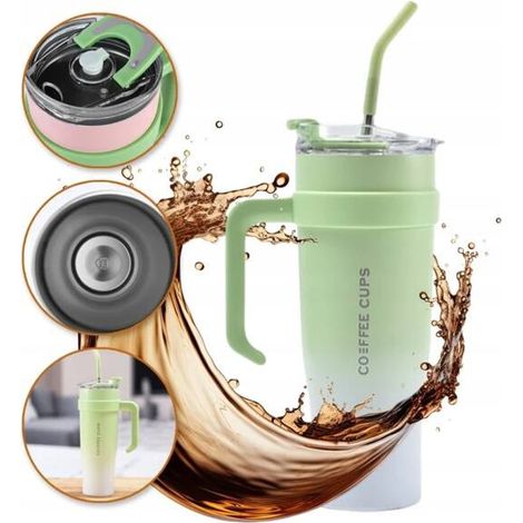 Taza térmica ECARLA con asa y pajita 1200ml Menta BD23ZIE (1/5)