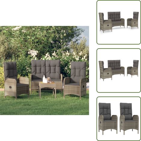 The Living Store Ensemble à manger de jardin 3 pcs coussins gris résine tressée - Banc de jardin (1/5)