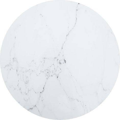 Dessus de table Blanc Ø70x0,8cm Verre trempé avec design marbre (1/4)