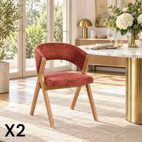 Chaise rouge bois et tissu, forme ronde (lot de 2) AGADE (1/5)