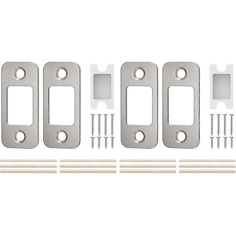 2 jeux de gâches pour serrures à pêne dormant, 25,4 mm x 57 mm, coins arrondis – 4 gâches + 2 bacs à poussière, rosace de porte en argent brossé - JBMEDIA (1/4)