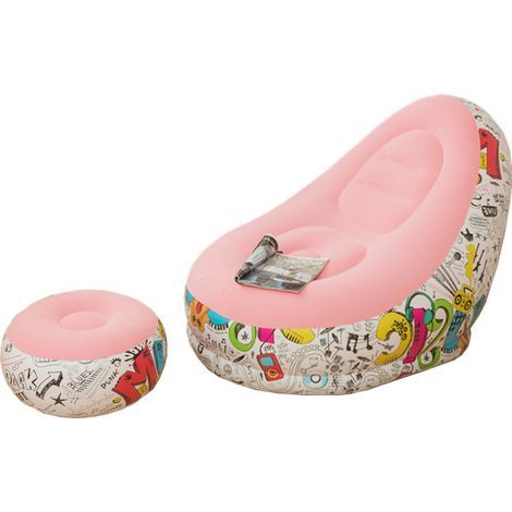 Fauteuil inclinable gonflable avec repose-pieds, chaise longue gonflable, ensemble canapé pouf gonflable, canapé floqué, chaise gonflable portable, convient à une utilisation intérieure et extérieure (1/4)